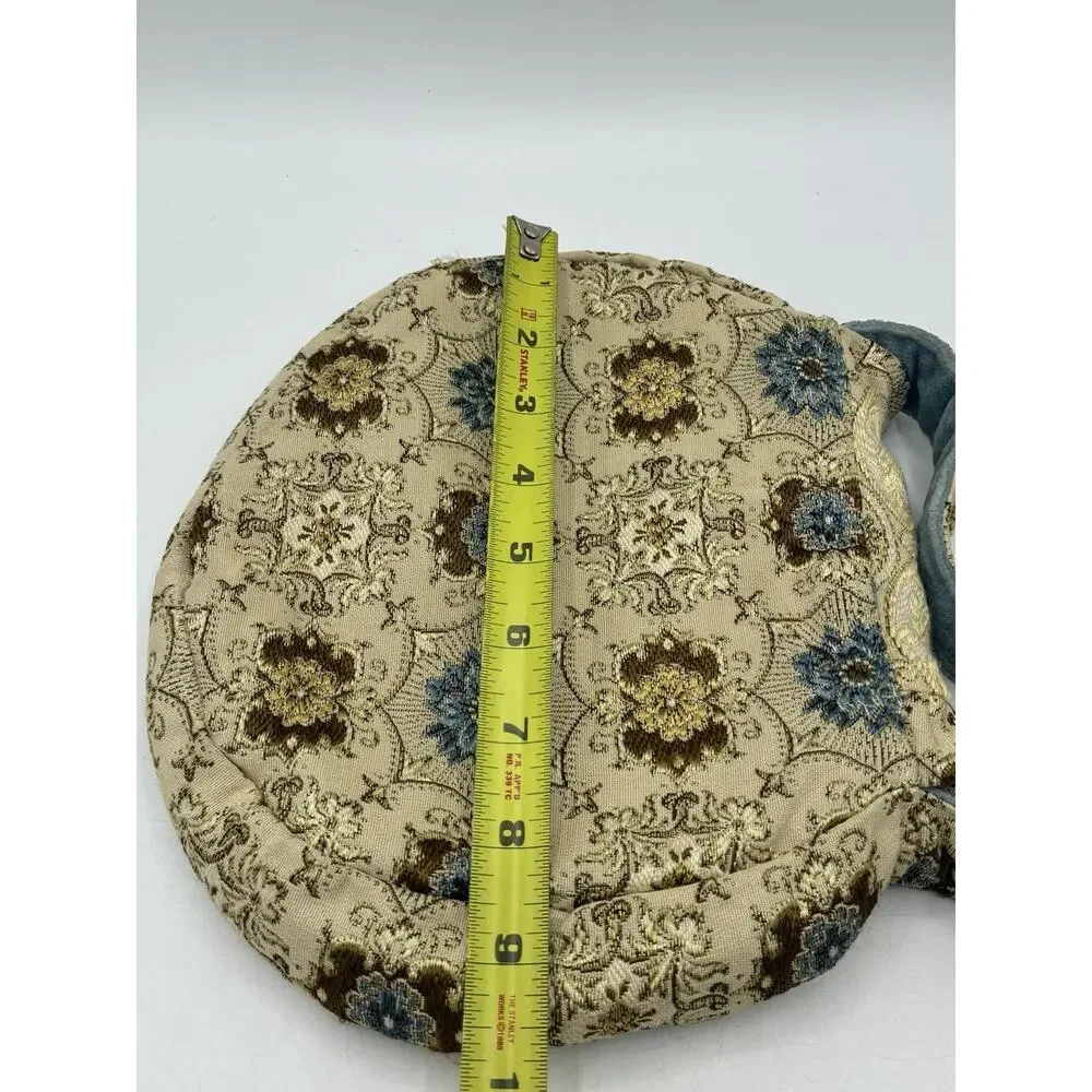 Vintage Tapestry Shoulder Bag Blue Velvet Strap Floral Medallion Boho Purse
